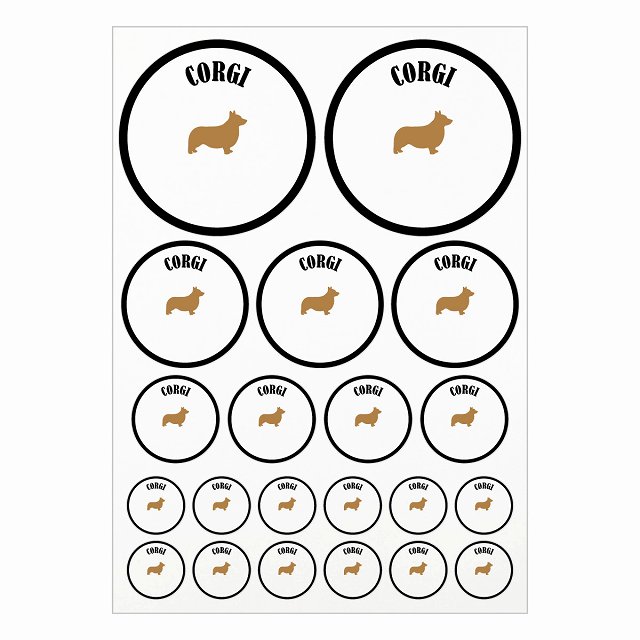 ドッグ ステッカー カラフル コーギー ブラック＆ホワイト A4サイズ まとめて詰め合わせ サイズ別 丸型 21枚セット 犬種別 シール カーステッカー 愛犬 キャンプ 持ち物 ドッグフード用 屋外 屋内 防水 かわいい おしゃれ