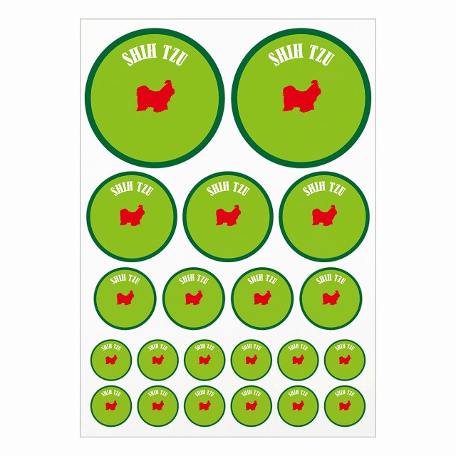 ドッグ ステッカー カラフル シーズー ライトグリーン＆グリーン A4サイズ まとめて詰め合わせ サイズ別 丸型 21枚セット 犬種別 シール カーステッカー 愛犬 キャンプ 持ち物 ドッグフード用 屋外 屋内 防水 かわいい おしゃれ
