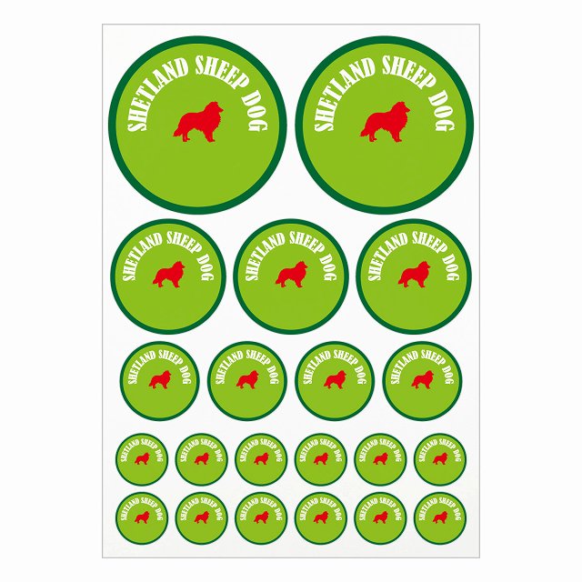 ドッグ ステッカー カラフル シェットランドシープドッグ ライトグリーン＆グリーン A4サイズ まとめて詰め合わせ サイズ別 丸型 21枚セット 犬種別 シール カーステッカー 愛犬 キャンプ 持ち物 ドッグフード用 屋外 屋内 防水 かわいい おしゃれ