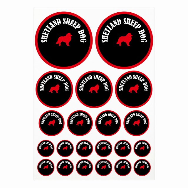 ドッグ ステッカー カラフル シェットランドシープドッグ ブラック＆レッド A4サイズ まとめて詰め合わせ サイズ別 丸型 21枚セット 犬種別 シール カーステッカー 愛犬 キャンプ 持ち物 ドッグフード用 屋外 屋内 防水 かわいい おしゃれ