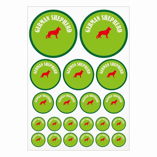 ドッグ ステッカー カラフル シェパード ライトグリーン＆グリーン A4サイズ まとめて詰め合わせ サイズ別 丸型 21枚セット 犬種別 シール カーステッカー 愛犬 キャンプ 持ち物 ドッグフード用 屋外 屋内 防水 かわいい おしゃれ