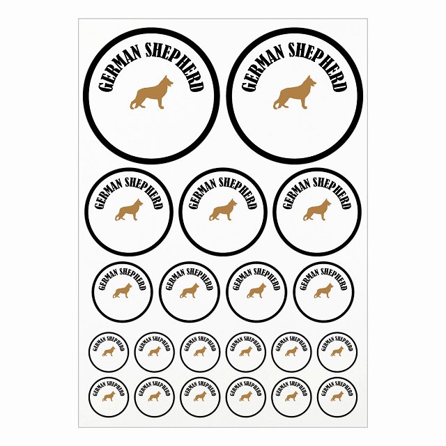 ドッグ ステッカー カラフル シェパード ブラック＆ホワイト A4サイズ まとめて詰め合わせ サイズ別 丸型 21枚セット 犬種別 シール カーステッカー 愛犬 キャンプ 持ち物 ドッグフード用 屋外 屋内 防水 かわいい おしゃれ
