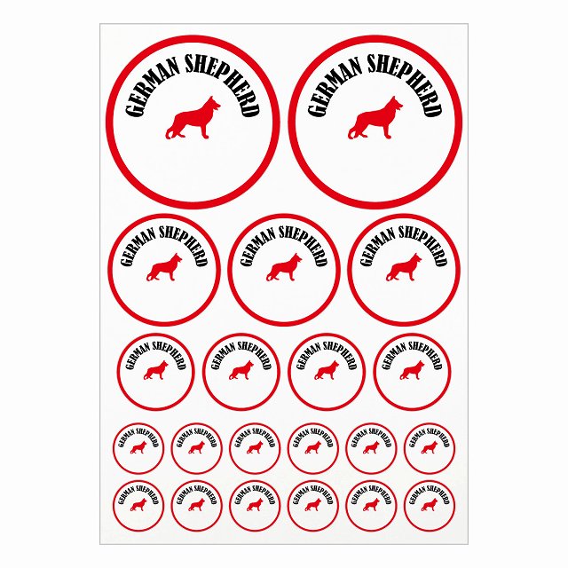 犬種別のステッカーです。ドッグフードの缶や犬小屋、車のリアガラス、給油口に貼ったり、スマホやノートパソコンなどの身の回りのものに貼ったりとたくさん使用用途がございますので是非ご活用ください。 各犬種12色を用意しました。 素材：塩ビ サイズ：A4サイズに合計21枚のステッカーを配置 直径10cmx2枚 直径6.5cmx3枚 直径4.5cmx4枚 直径3cmx12枚 ※取付時、取付箇所をきれいに拭いてください。 ※きれいに貼り付ける方法は貼りつけ箇所に中性洗剤を入れた水を吹きかけ、直後素早くシールを貼り付け、ゴムベラを使ってシールとガラスの間の水抜きを行います。きれいに水抜きを行うには、ゴムベラをガラスの真ん中から外側に向かって動かすのがポイントです。 窓ガラスの上側の水抜きをしてから、最後に下側の水抜きをします。 ※伸びやすい素材ですのできつく引っ張ったりしないでください。