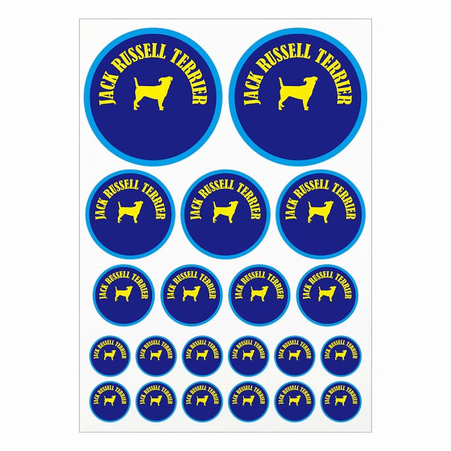 ドッグ ステッカー カラフル ジャックラッセルテリア ネイビー＆ブルー A4サイズ まとめて詰め合わせ サイズ別 丸型 21枚セット 犬種別 シール カーステッカー 愛犬 キャンプ 持ち物 ドッグフード用 屋外 屋内 防水 かわいい おしゃれ