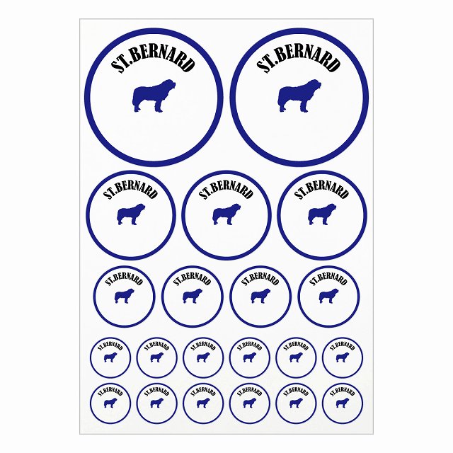 ドッグ ステッカー カラフル セントバーナード ホワイト＆ネイビー A4サイズ まとめて詰め合わせ サイズ別 丸型 21枚セット 犬種別 シール カーステッカー 愛犬 キャンプ 持ち物 ドッグフード用 屋外 屋内 防水 かわいい おしゃれ