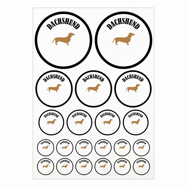 ドッグ ステッカー カラフル ダックスフント ブラック＆ホワイト A4サイズ まとめて詰め合わせ サイズ別 丸型 21枚セット 犬種別 シール カーステッカー 愛犬 キャンプ 持ち物 ドッグフード用 屋外 屋内 防水 かわいい おしゃれ