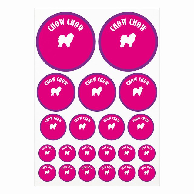 ドッグ ステッカー カラフル チャウチャウ ピンク＆パープル A4サイズ まとめて詰め合わせ サイズ別 丸型 21枚セット 犬種別 シール カーステッカー 愛犬 キャンプ 持ち物 ドッグフード用 屋外 屋内 防水 かわいい おしゃれ