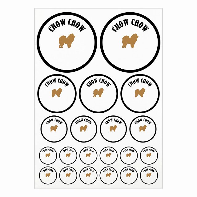 ドッグ ステッカー カラフル チャウチャウ ブラック＆ホワイト A4サイズ まとめて詰め合わせ サイズ別 丸型 21枚セット 犬種別 シール カーステッカー 愛犬 キャンプ 持ち物 ドッグフード用 屋外 屋内 防水 かわいい おしゃれ