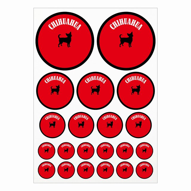 ドッグ ステッカー カラフル チワワ レッド&ブラック A4サイズ まとめて詰め合わせ サイズ別 丸型 21枚セット 犬種別 シール カーステッカー 愛犬 キャ...