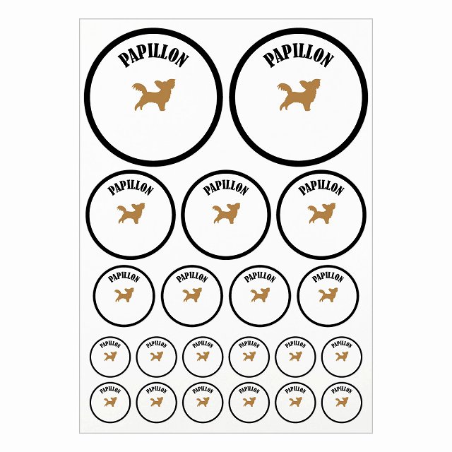 ドッグ ステッカー カラフル パピヨン ブラック＆ホワイト A4サイズ まとめて詰め合わせ サイズ別 丸型..