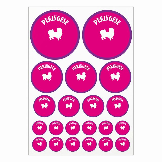 ドッグ ステッカー カラフル ペキニーズ ピンク＆パープル A4サイズ まとめて詰め合わせ サイズ別 丸型 21枚セット 犬種別 シール カーステッカー 愛犬 キャンプ 持ち物 ドッグフード用 屋外 屋内 防水 かわいい おしゃれ