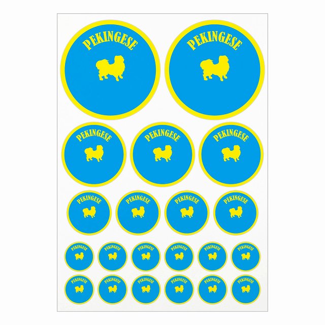 ドッグ ステッカー カラフル ペキニーズ ブルー＆イエロー A4サイズ まとめて詰め合わせ サイズ別 丸型..