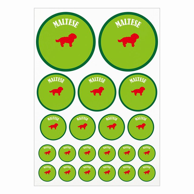 ドッグ ステッカー カラフル マルチーズ ライトグリーン＆グリーン A4サイズ まとめて詰め合わせ サイズ別 丸型 21枚セット 犬種別 シール カーステッカー 愛犬 キャンプ 持ち物 ドッグフード用 屋外 屋内 防水 かわいい おしゃれ
