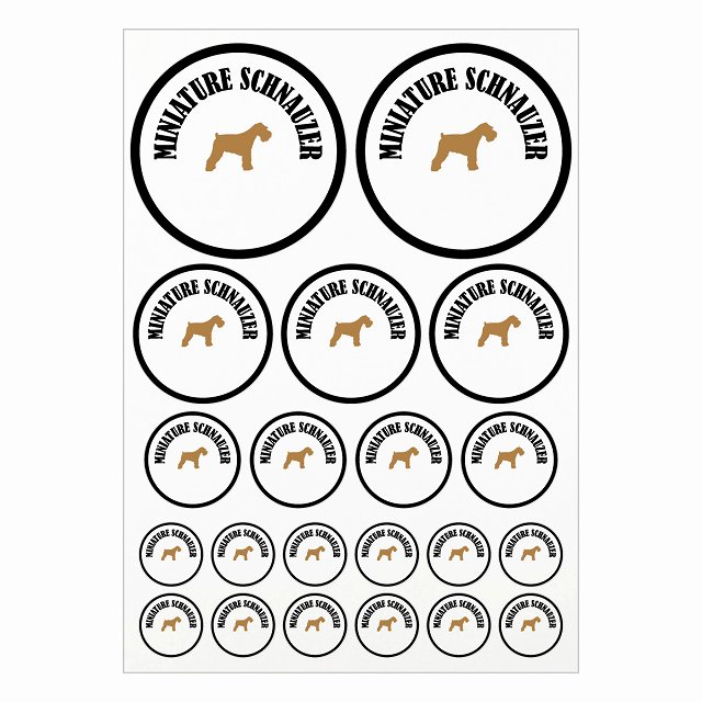 ドッグ ステッカー カラフル ミニチュアシュナウザー ブラック＆ホワイト A4サイズ まとめて詰め合わせ サイズ別 丸型 21枚セット 犬種別 シール カーステッカー 愛犬 キャンプ 持ち物 ドッグフード用 屋外 屋内 防水 かわいい おしゃれ