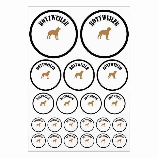 ドッグ ステッカー カラフル ロットワイラー ブラック＆ホワイト A4サイズ まとめて詰め合わせ サイズ別 丸型 21枚セット 犬種別 シール カーステッカー 愛犬 キャンプ 持ち物 ドッグフード用 屋外 屋内 防水 かわいい おしゃれ
