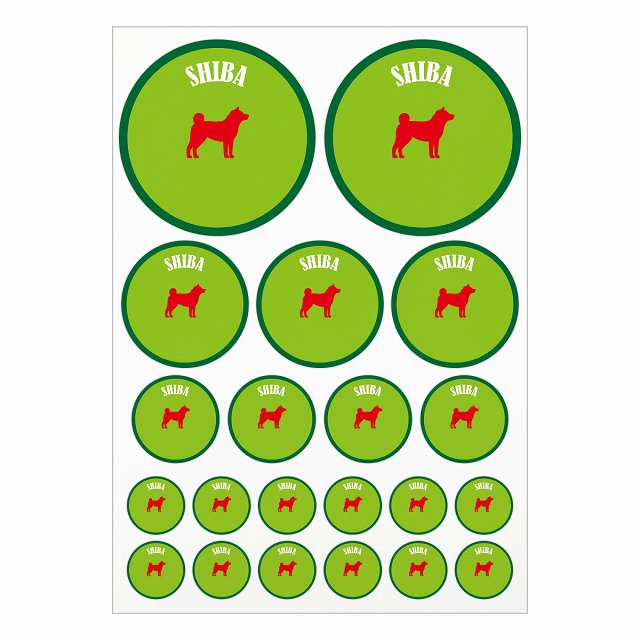 ドッグ ステッカー カラフル 柴犬 ライトグリーン＆グリーン A4サイズ まとめて詰め合わせ サイズ別 丸型 21枚セット 犬種別 シール カーステッカー 愛犬 キャンプ 持ち物 ドッグフード用 屋外 屋内 防水 かわいい おしゃれ