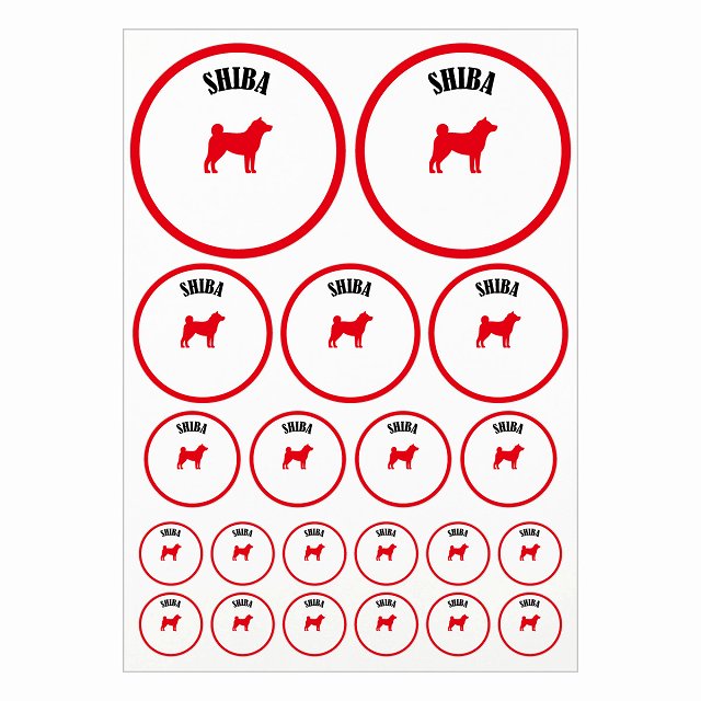 Rakuten - ドッグ ステッカー カラフル 柴犬 ホワイト＆レッド A4サイズ まとめて詰め合わせ サイズ別 丸型 21枚セット 犬種別 シール カーステッカー 愛犬 キャンプ 持ち物 ドッグフード用 屋外 屋内 防水 かわいい おしゃれ