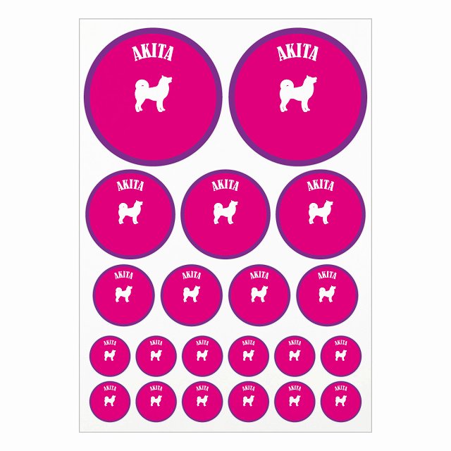 ドッグ ステッカー カラフル 秋田犬 ピンク＆パープル A4サイズ まとめて詰め合わせ サイズ別 丸型 21..