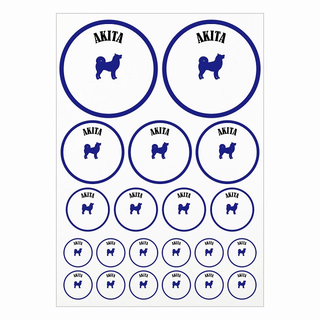 ドッグ ステッカー カラフル 秋田犬 ホワイト＆ネイビー A4サイズ まとめて詰め合わせ サイズ別 丸型 21枚セット 犬種別 シール カーステッカー 愛犬 キャンプ 持ち物 ドッグフード用 屋外 屋内 防水 かわいい おしゃれ