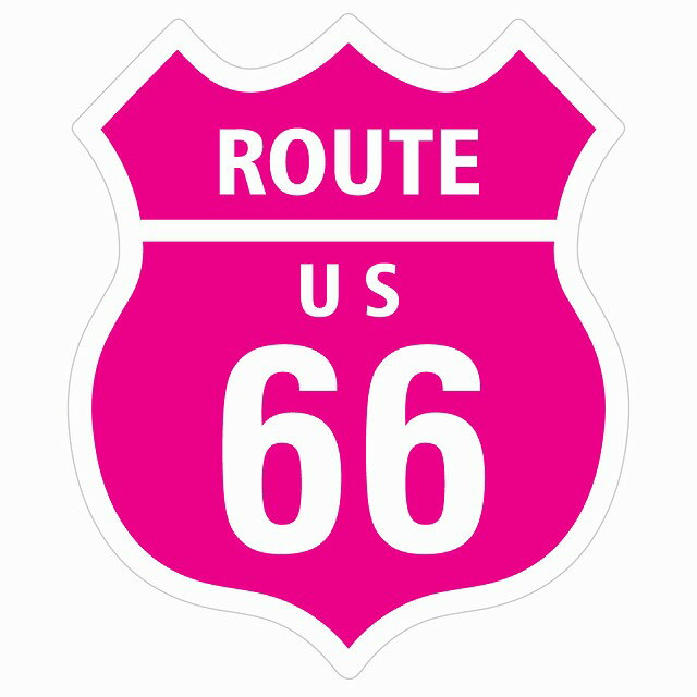 楽天雑貨屋　Cheerful（チアフル）ルート66 Route66 ホワイト ピンク アメリカンスタイル ステッカー 12x14.2cm シール アメ雑 カーステッカー 屋外 屋内 防水 かわいい おしゃれ