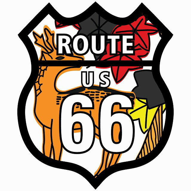 楽天雑貨屋　Cheerful（チアフル）ルート66 Route66 花札 紅葉に鹿 和風 アメリカンスタイル ステッカー 12x14.2cm シール アメ雑 カーステッカー 屋外 屋内 防水 かわいい おしゃれ