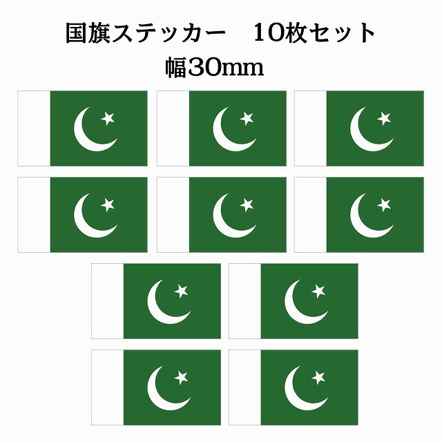 30x17mm 10枚セット パキスタン Pakistan 国旗 ステッカー シール National Flag 国 旗 塩ビ製