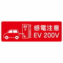EV車 充電 充電ステーション サインステッカー シール 車&バッテリー EV 200V レッド 長方形 12x4cm 安全対策 注意喚起 感電注意 防水 屋内 屋外 チャージ 電気自動車 充電ポート 充電スタンド 充電ステーション ピクトサイン 表示 案内 場所 看板 おしゃれ シンプル