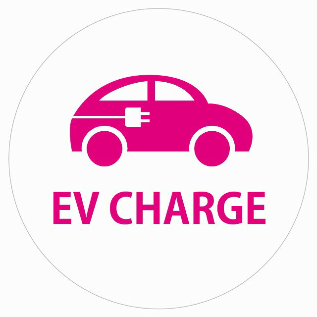 EV Charge 自動車とプラグ デザイン タイプ ホワイトピンク 電気自動車 充電 チャージ 充電ポート 充電..
