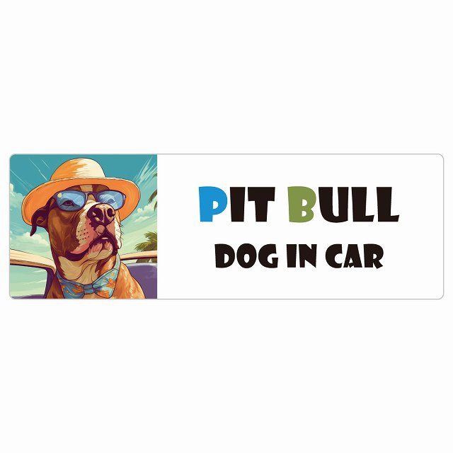 Pit Bull ピットブル 犬 カーステッカー シール DOG IN CAR 海 麦わら帽子 サングラス 夏 15x5cm 長方..