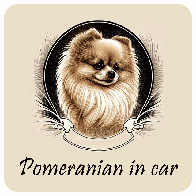 ドッグ カーステッカー イラスト付 Dog in Car ポメラニアン B タイプ セーフティサイン 犬種別 正方形..