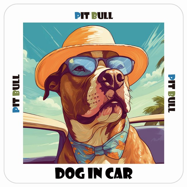 Pit Bull ピットブル 犬 カーステッカー シール DOG IN CAR 海 麦わら帽子 サングラス 夏 13x13cm 正方..