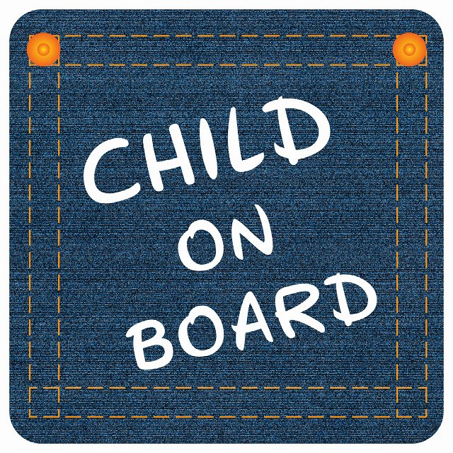 CHILD ON BOARD デニム デザイン Bタイプ 大文字 車 ステッカー シール 正方形 13x13cm サインステッカ..