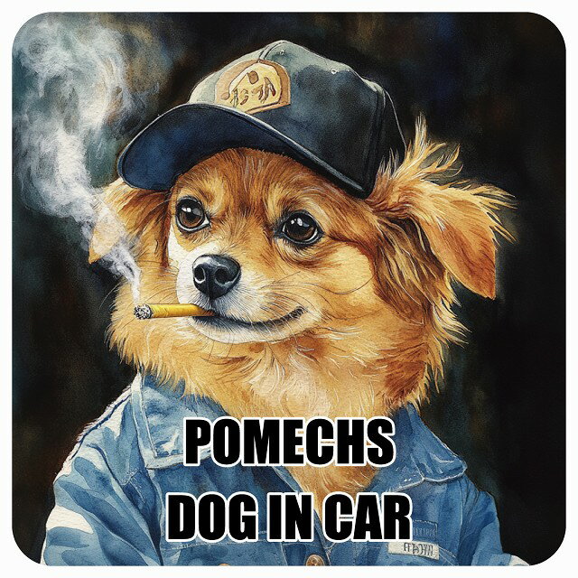名入れ可 POMECHS ポメックス DOG IN CAR カーステッカー シール 犬 作業服 ちょい悪 13x13cm 正方形 防水 屋外 屋内 ドッグオンボード デカール(2)