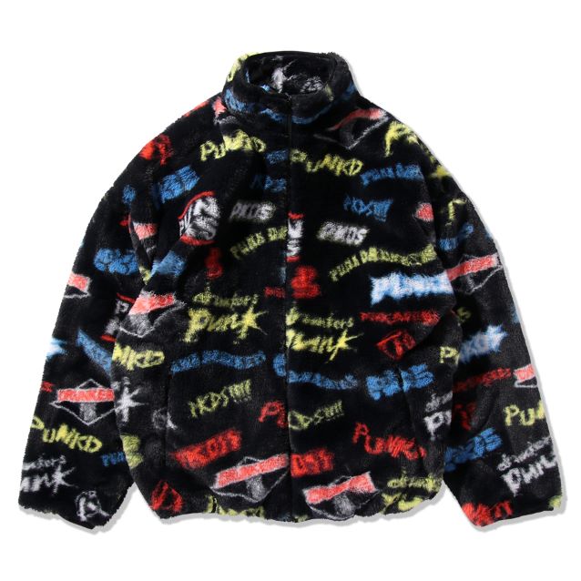 PUNK DRUNKERS パンクドランカーズ PDSロゴ総柄ファーJKT
