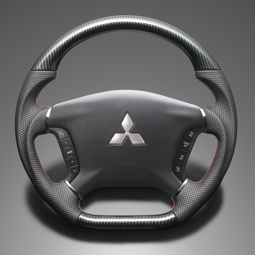 FEGGARI 4代目パジェロ V80/90系(V8#W/V9#W) ウッド＆レザーステアリング(純正交換) ブラックカーボン..