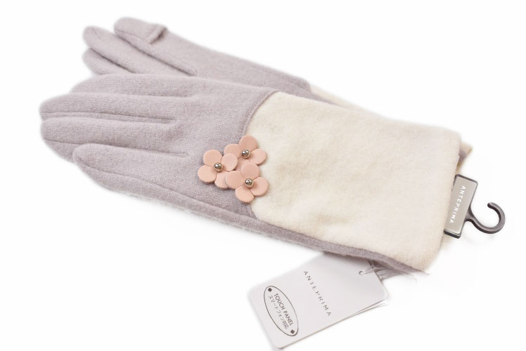 アンテプリマ 手袋 レディース ブランド ANTEPRIMA ウール カシミヤ混 フィオーリ デザイン スマホ対応 指先スリット くすみパープル × 白 ホワイ...