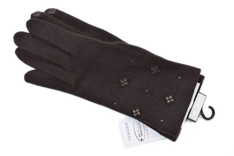 アンテプリマ 手袋 レディース ブランド ANTEPRIMA ウール カシミヤ混 ラインストーン 花 フラワー 濃茶 ダーク ブラウン スマホ対応 21-22c...