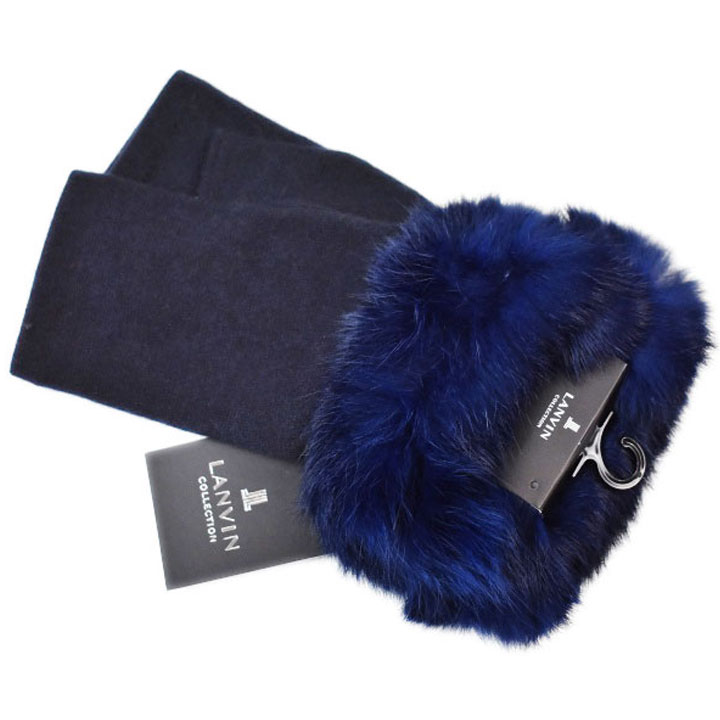 ランバン コレクション 手袋 レディース ブランド LANVIN COLLECTION カシミヤ 100 ラビットファー 指なし 21-22cm フィンガーレス...