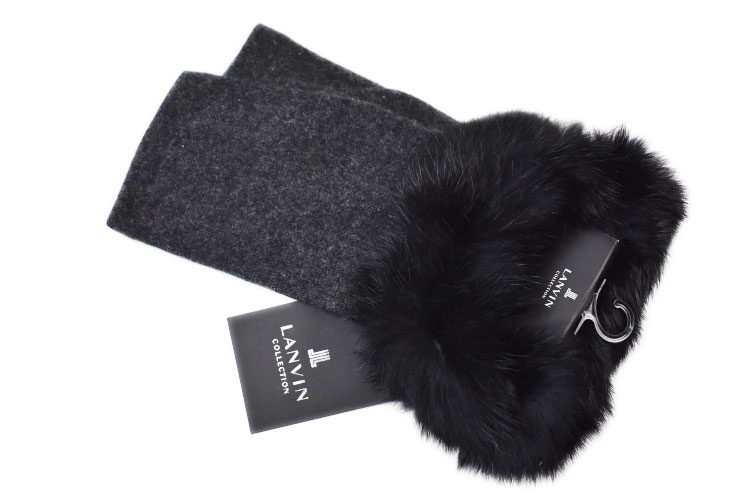 ランバン コレクション 手袋 レディース ブランド LANVIN COLLECTION カシミヤ 100 ラビットファー 指なし 21-22cm フィンガーレス...