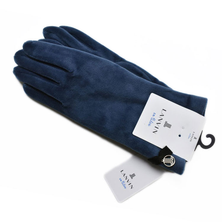 ランバン オン ブルー 手袋 レディース ブランド LANVIN en Bleu ロゴ グログランリボン ネイビー ブルー 21-22cm 女性 婦人 グローブ...