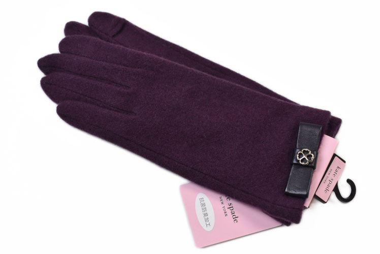 ケイトスペード ニューヨーク 手袋 レディース ブランド kate spade NEW YORK ウール カシミヤ 混 スペード フラワー レザー リボン スマートフォン対応 指先スリット パープル 女性 婦人 グローブ 防寒 カシミア