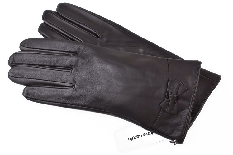 ピエールカルダン 手袋 レディース ブランド pierre cardin ラムレザー リボン デザイン 濃茶 ダーク ブラウン 20cm 21cm 女性 婦人 グローブ 防寒