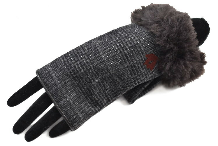 アンテプリマ 手袋 レディース ブランド ANTEPRIMA 指なし ウール カシミヤ混 グレンチェック 千鳥格子 デザイン グレー × 茶 ブラウン 21-2...