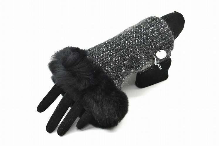 ジルスチュアート 手袋 レディース ブランド JILLSTUART 指なし ウール混 ラメ ニット ラビットファー 黒 ブラック フィンガーレス 女性 婦人 グ...