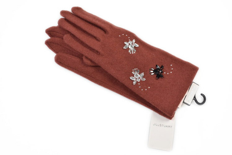 ジル スチュアート 手袋 レディース ブランド JILLSTUART カシミヤ混 ビジューデザイン スマホ対応 テラコッタ ブラウン 茶 21-22cm 女性 ...