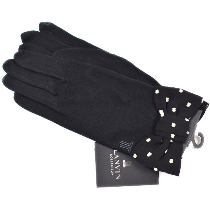 ランバン コレクション 手袋 レディース ブランド LANVIN COLLECTION ドットリボン スマホ対応 黒 ブラック 21-22cm 女性 婦人 グロ...