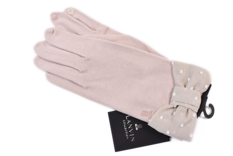 ランバン コレクション 手袋 レディース ブランド LANVIN COLLECTION ドットリボン スマホ対応 ピンクベージュ 21-22cm 女性 婦人 グローブ 防寒