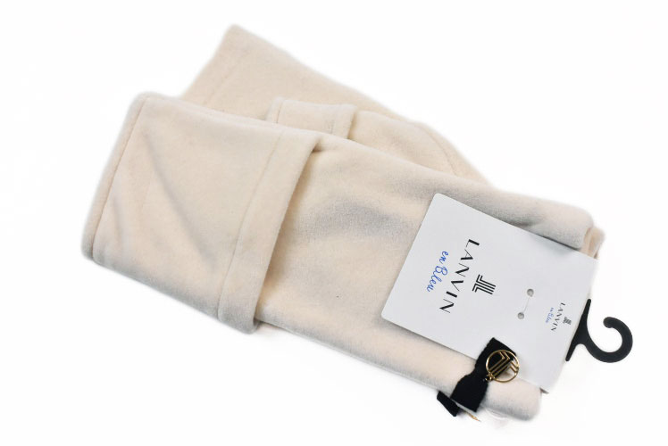 ランバン オン ブルー 指なし 2way 手袋 レディース ブランド LANVIN en Bleu ベロア調 ロゴ チャーム 白 オフホワイト 21-22cm 女性 婦人 フィンガーレス グローブ 防寒