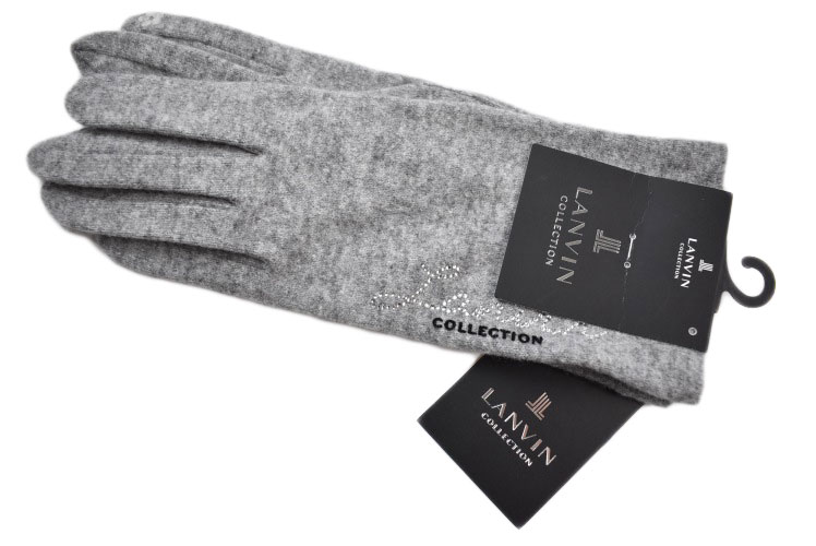 ランバン コレクション 手袋 レディース ブランド LANVIN COLLECTION ウール混 ラインストーン ロゴ デザイン スマホ対応 ライト グレー 21-22cm 女性 婦人 20代 30代 40代 50代 グローブ 防寒