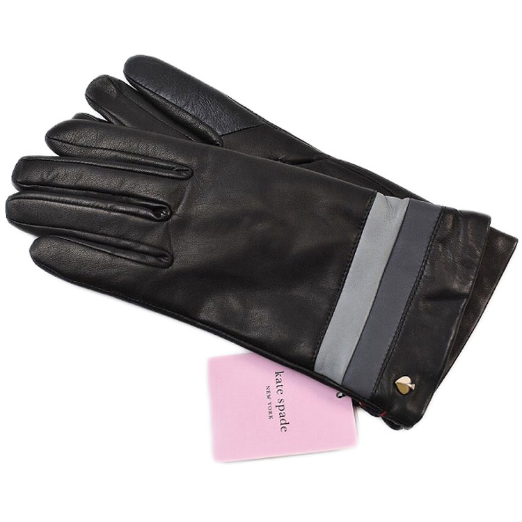 ケイト スペード ニューヨーク 手袋 レディース ブランド kate spade NEW YORK ラムレザー ウール カシミヤ混 カラー ライン デザイン ス...